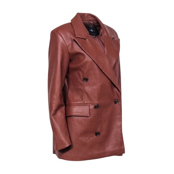 NWT 7 For All Mankind Brown Faux Leather Double Breasted Jacket - Size S - Picture 2 of 7